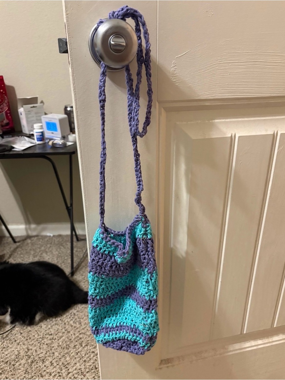 Handmade Crochet Crossbody Bag - Teal & Purple